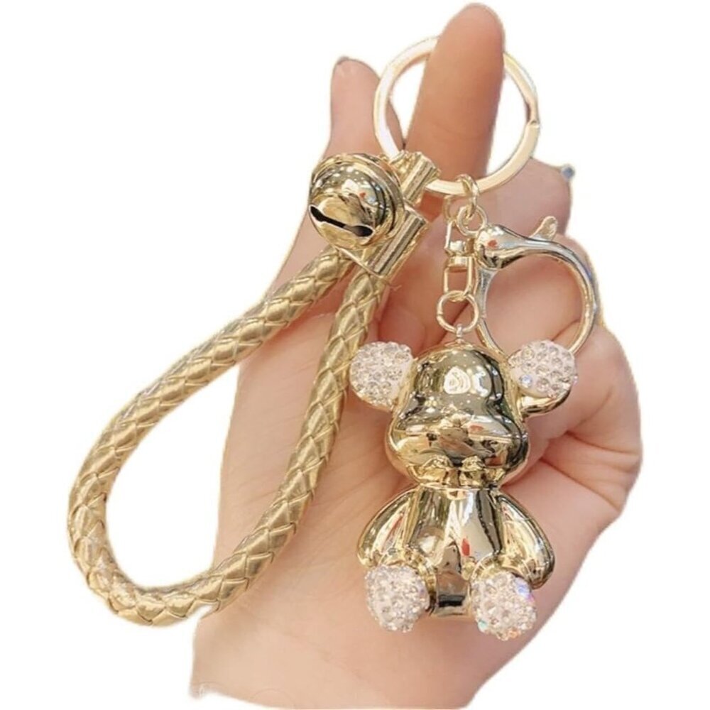 ✨ Generic Keychain Women Gold Teddy bear 3D Cute Charm Pendant Key Ring Gift Bag